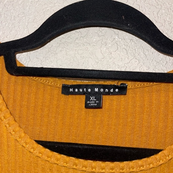 Haute Monde Mustard Gold Stretchy 3/4 sleeve Dress Size XL - Picture 3 of 8